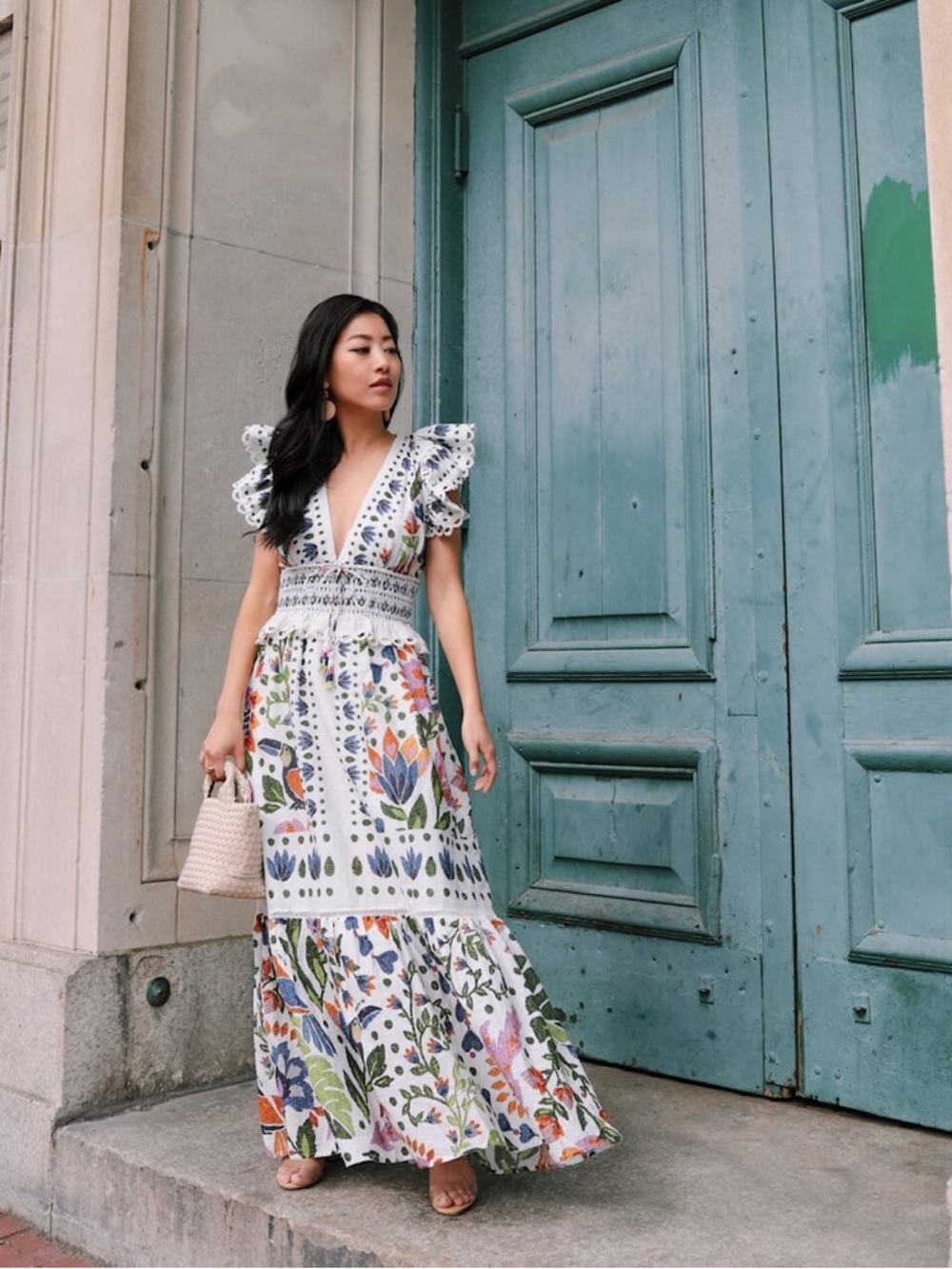 NEW Viral Camila Summer Garden Party Floral Maxi Dress Cotton Scallop Smocked - Picture 6 of 16